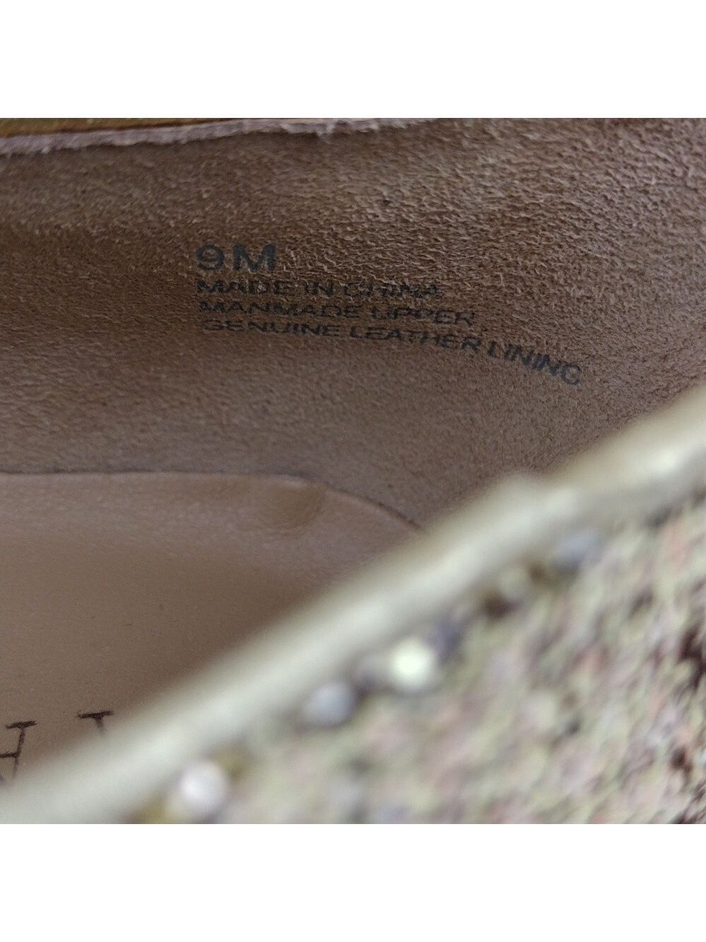 Talbots Gold Glitter Metallic Closed Almond Toe Slip On Leather Lined Flat Shoe - Picture 12 of 16